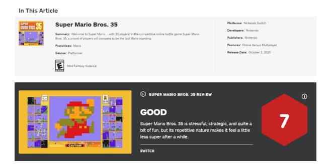 超级马里奥兄弟35被IGN评价7分 因初始新鲜重复关卡无趣