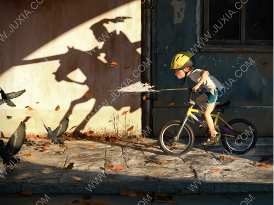 小孩骑自行车影子骑马图片