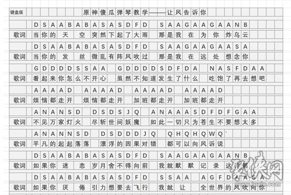 原神让风告诉你琴谱完整版分享 让风告诉你键盘版手机版琴谱大全